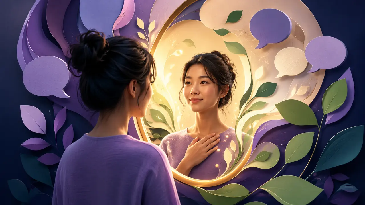 Ilustrasi self-talk positif di depan cermin